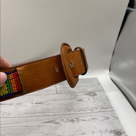 Western Beaded Colorful Vegan Leather Belt Colorful Bead Pattern